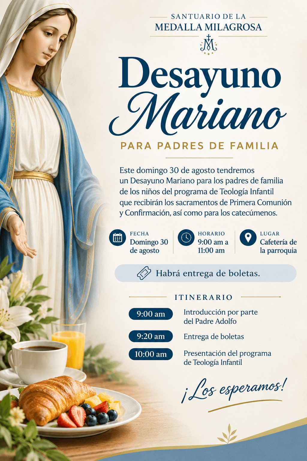 Desayuno Mariano para padres de familia — domingo 30 de agosto